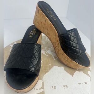 Sesto Meucci Black Quilted Leather & Cork Platform Sandals Size 10M